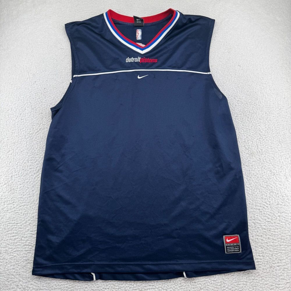 Vintage Nike Team Detroit Pistons Practice Jersey Men 2XL Blue Center Swoosh NBA